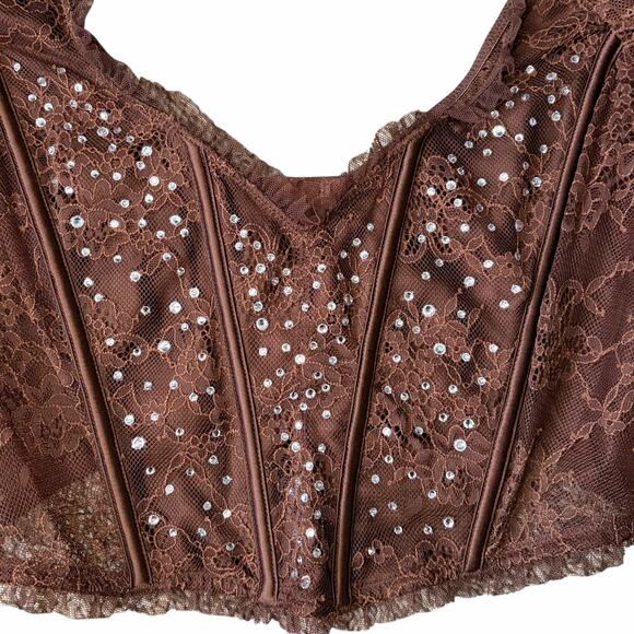 Victoria's Secret Dream Angels Corset Long Sleeve Chocolate Brown M 36A/36B NWT - Picture 4 of 9